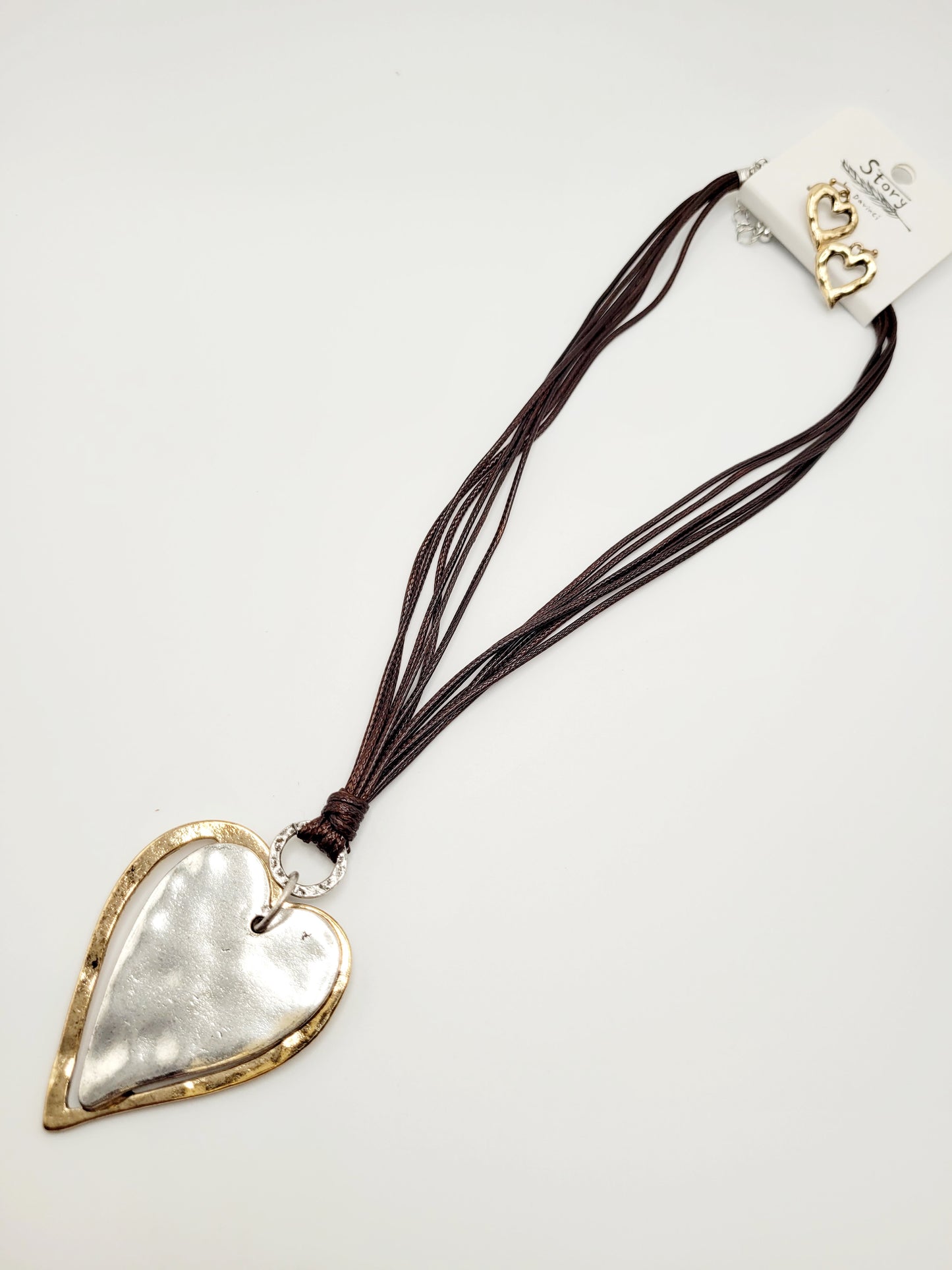 Hammered heart necklace set