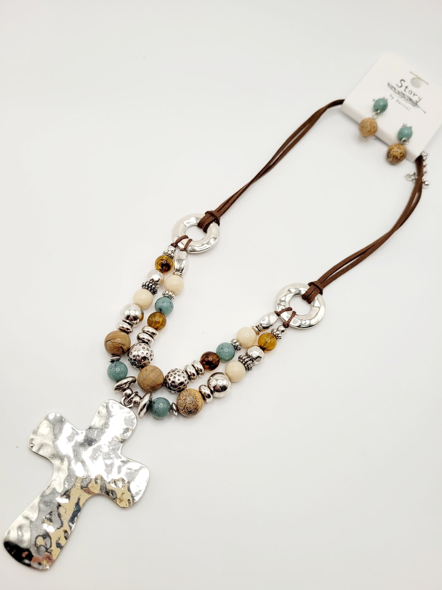 Hammered metal cross necklace