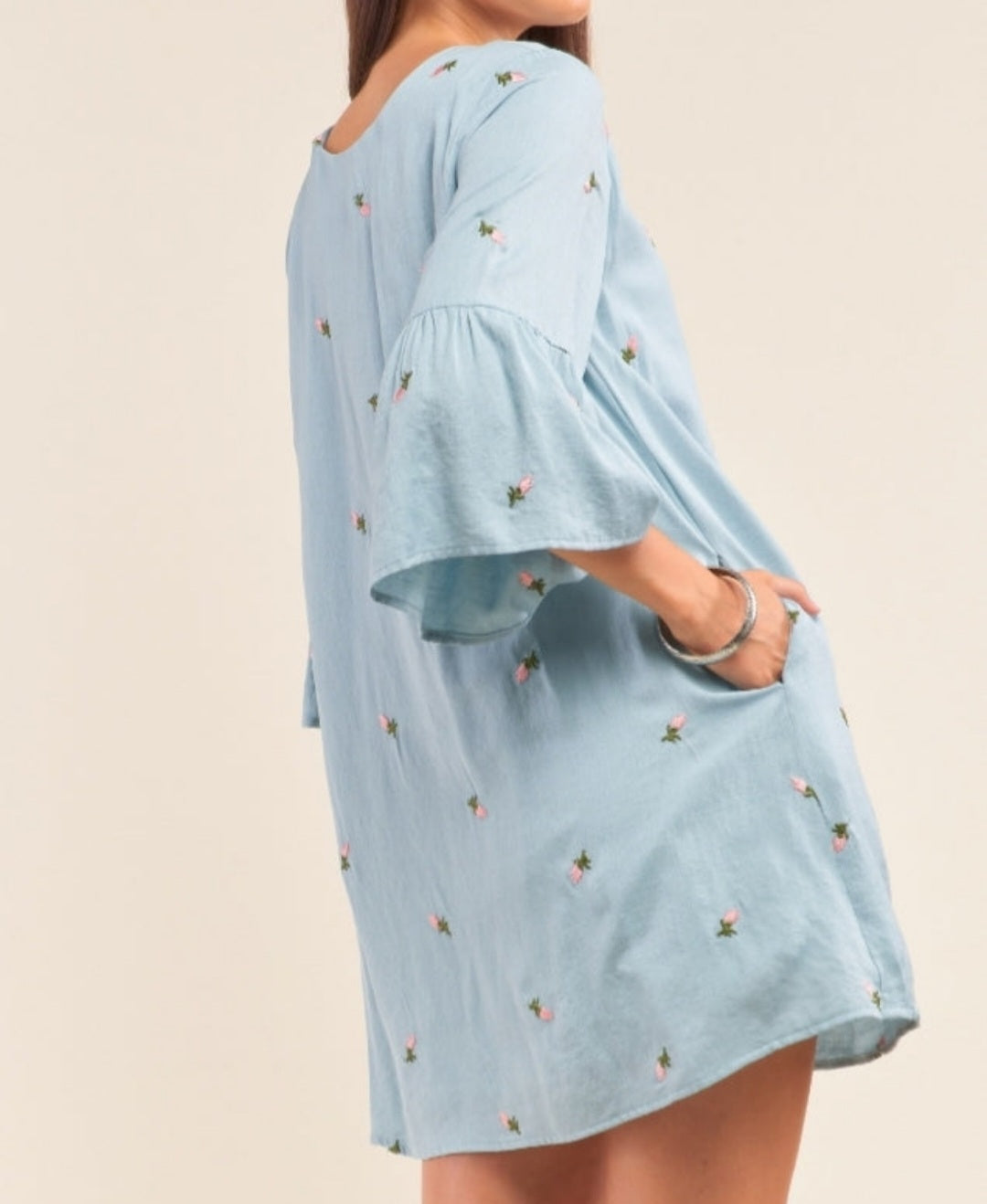 Blue with broidery flowers dress
