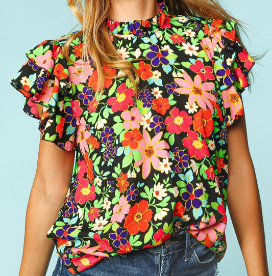 Black Floral Top Plus