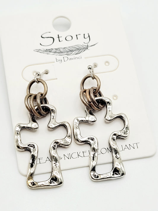 Hammered cross earring